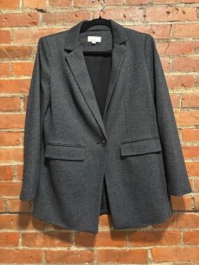 LOFT Gray Single-Button Herringbone Blazer